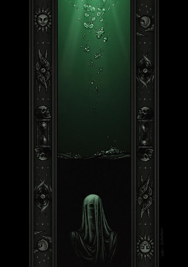 Beneath the Bottom of the Lake (traditional inks with digital colors, 2024)
